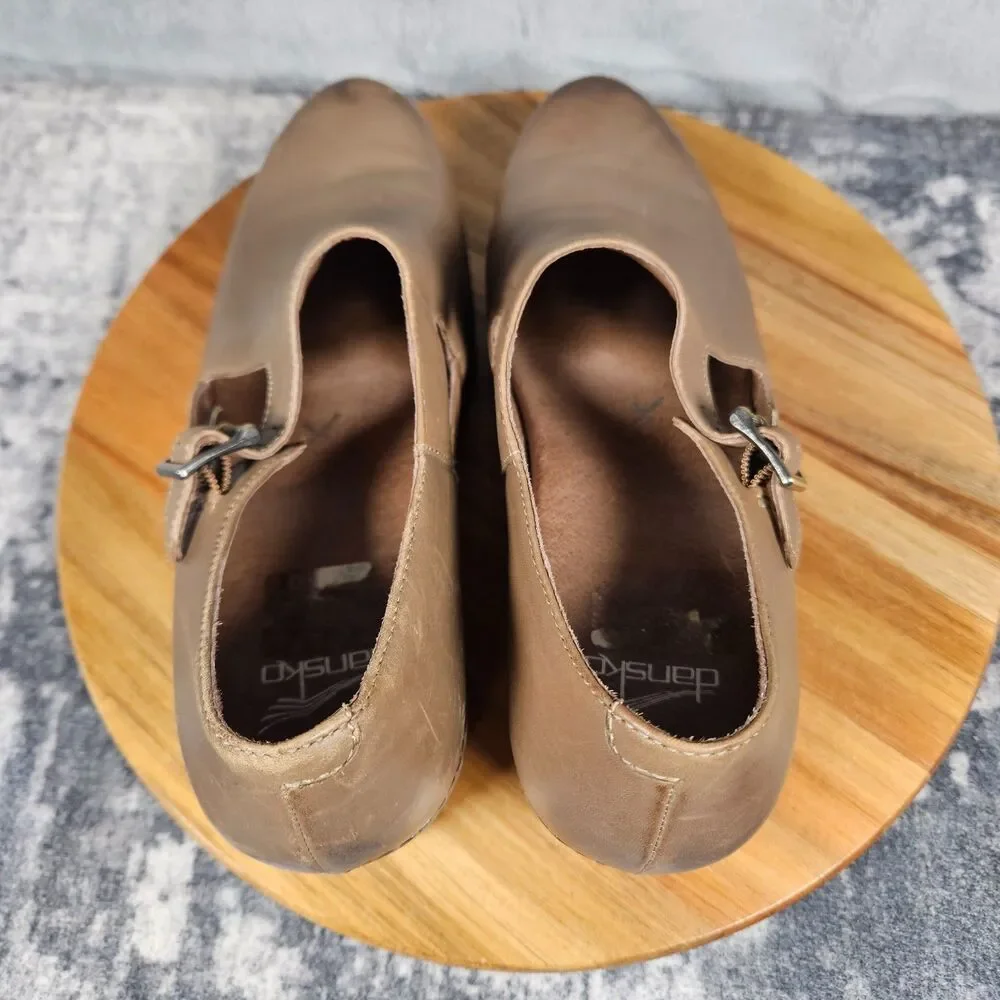 Dansko Hollie Womens 10.5 Taupe Burnished Leather Block Heels Shoes Booties 41